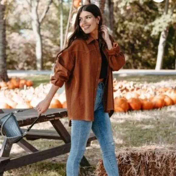 NWT KITTENISH | Oversized Brown Western Button Down Shacket | S - Picture 1 of 9